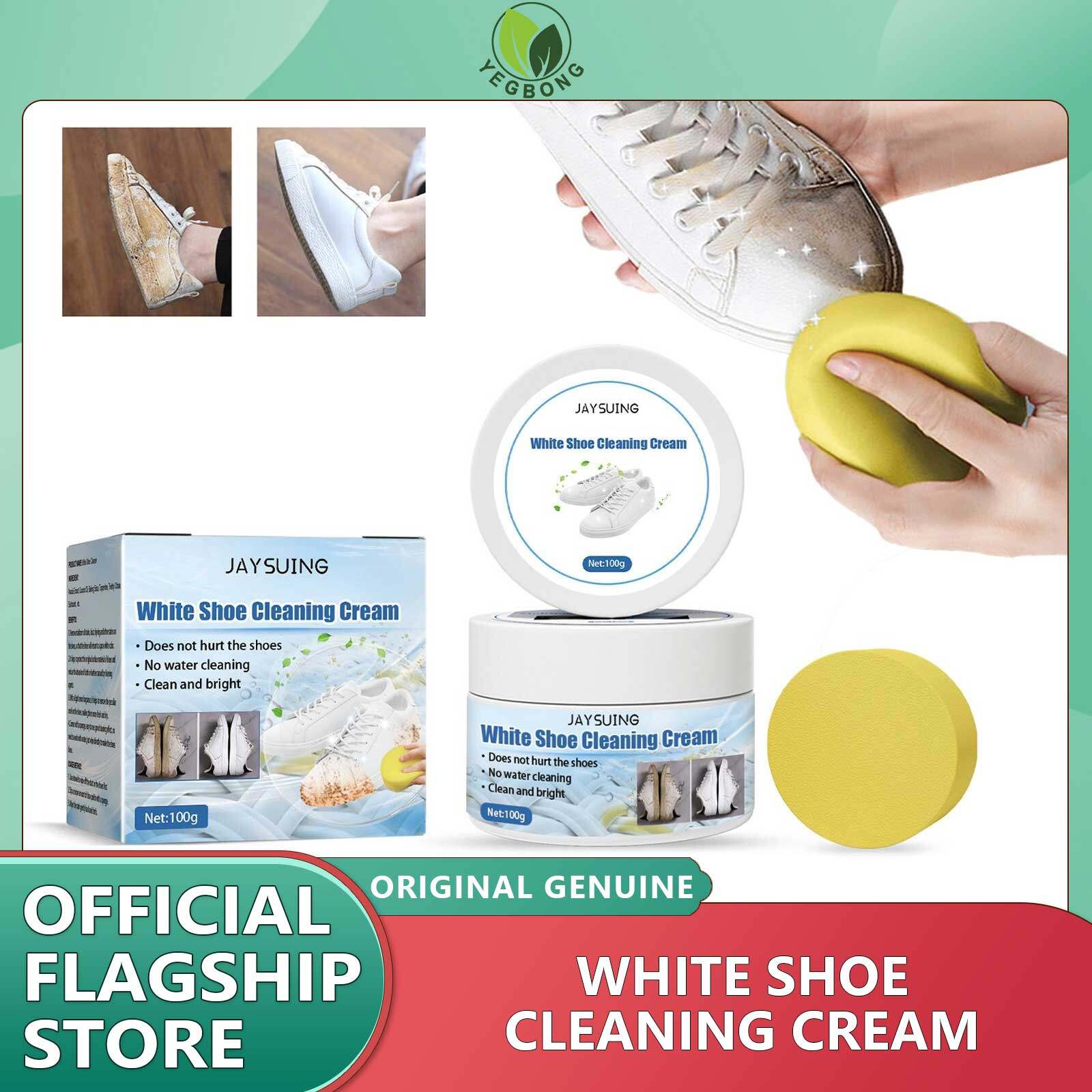 Yegbong White Shoes Cleaning Cream Shoes Whitening All-Purpose Cleanser Stain Removal Cream With Wipe Sponge For Shoe Sneakers Multi-functional Shoes Cleaner with Sponge White Shoes Stains Remover Sports Shoe Cleaning Paste Cream for Home Cleansing - ยี่ห้อ YEGBONG ราคา 180 บาท*ส่งฟรี