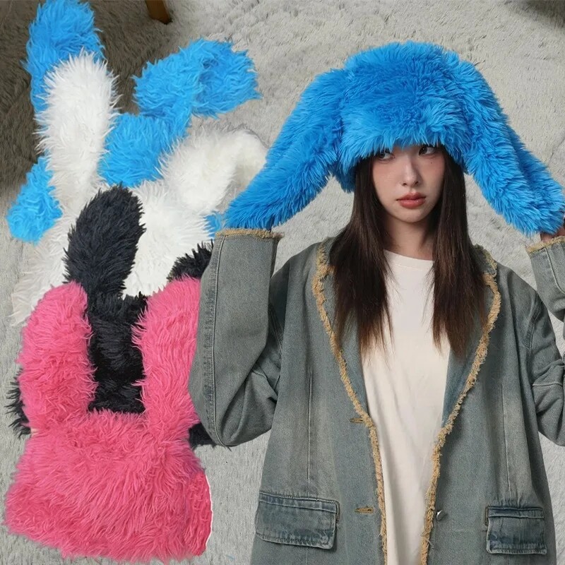Dễ thương Dài Tai thỏ mũ thỏ cho nữ tai Mũ Beanie nhung lông cô gái mùa đông mềm bộ đội đầu ấm áp nắp ca-pô đa năng cừu mũ áo len chui đầu lông cừu