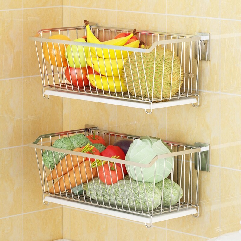 Gambar 304 stainless steel kitchen vegetable shelf from punching wall mounted home receive fruit baskets of waterlogging caused by excessive rainfall dish rack