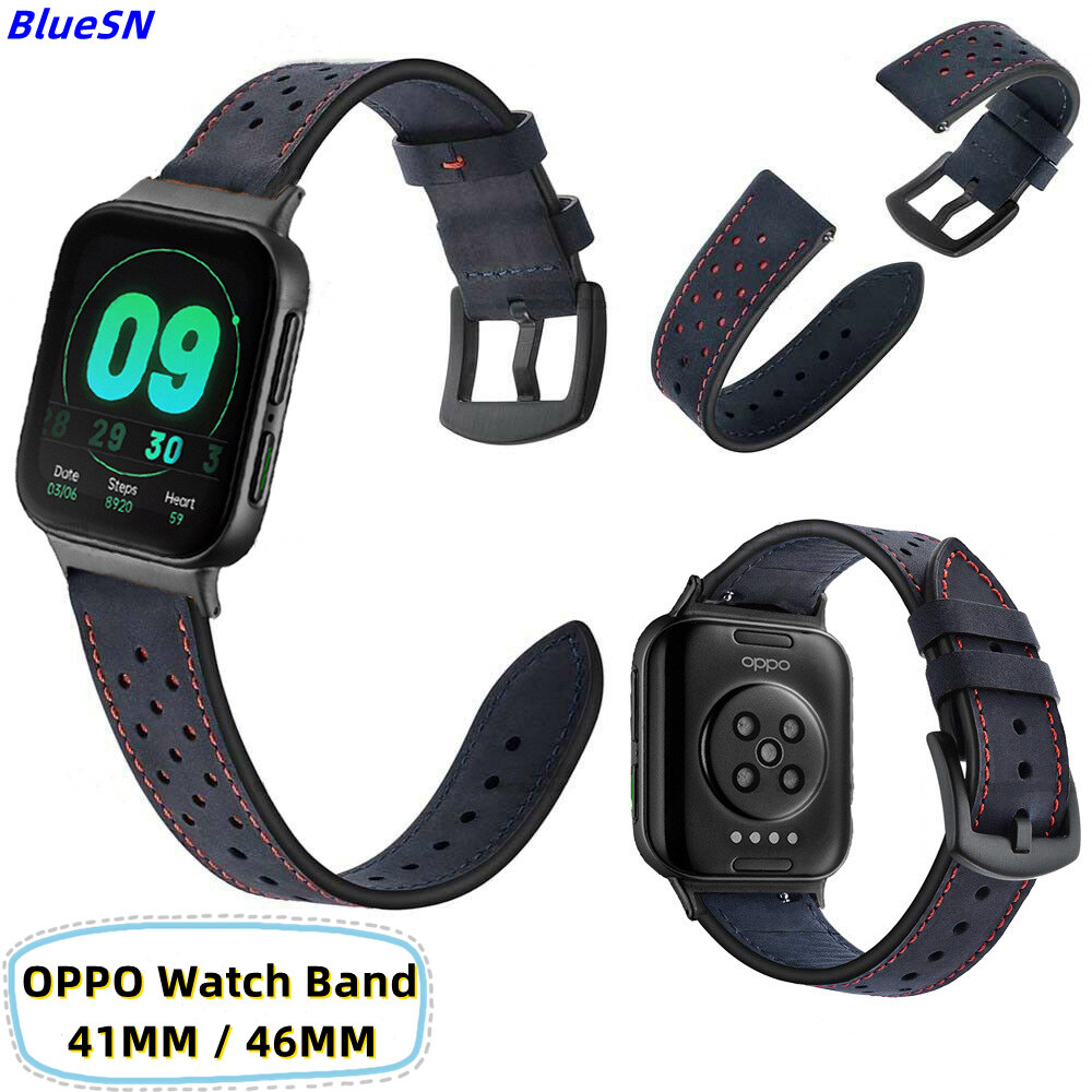 Dây Đeo Bằng Da Thật Chất Lượng Cao Cho Đồng Hồ Thông Minh OPPO Dây Đeo Khóa Kim Loại Thay Thế 41Mm Cho OPPO Lỗ Nhỏ 46Mm Để Thoáng Khí Phụ Kiện Dây Đeo Mềm