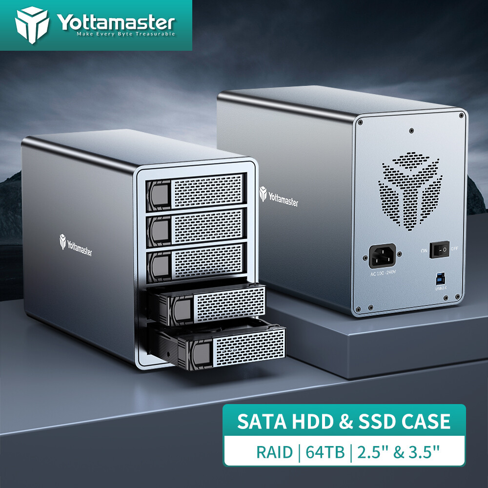 Yottamaster 5Bay 2.5/3.5 inch Raid HDD/SSD Enclosure USB3.1 (GEN2) Type-C 10Gbps Compatibility 80TB (Sing 16TB) Capacity Data Storage Box ราคา 8,898 บาท*ส่งฟรี