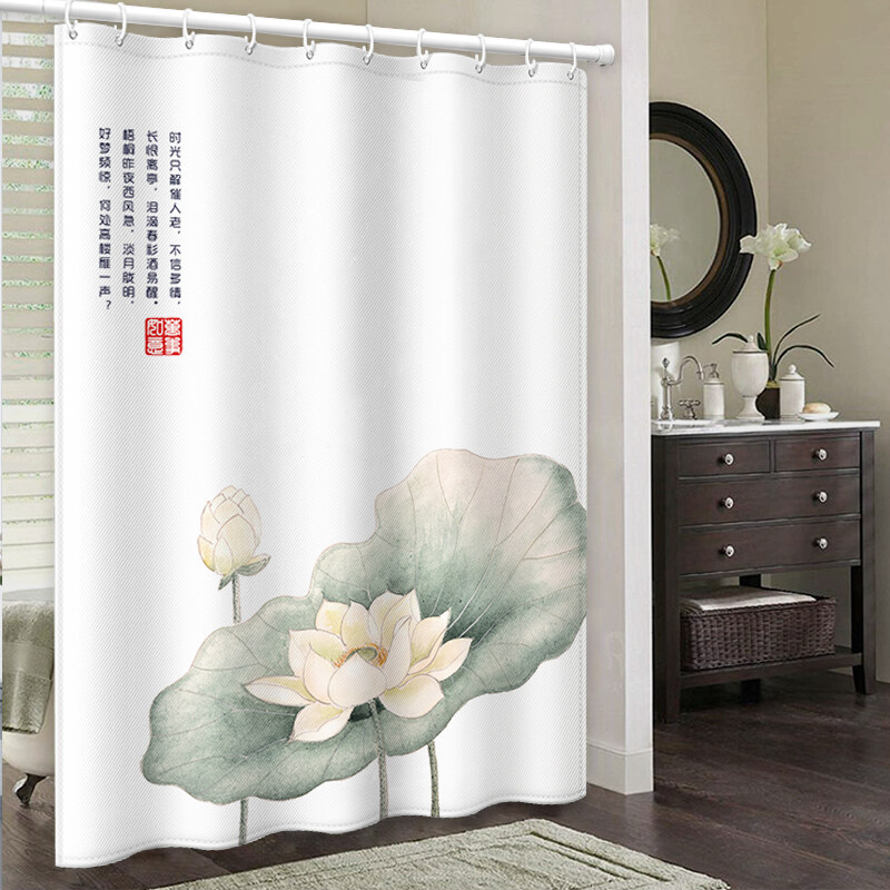 Bộ Rèm phòng tắm vải hoa với 12 móc màu nước Rèm bồn tắm phụ kiện trang