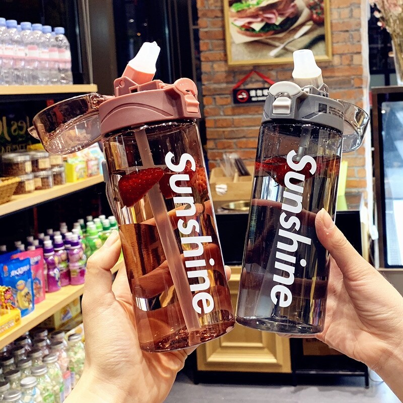 Gambar Sports Plastic Cup Outdoor Leak proof Portable Kettle Male and Female Students Cup Adult Sippy Cup Boba Tea Cups