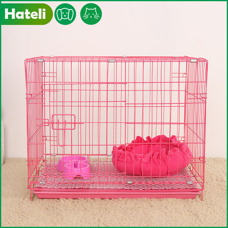 [HATELI] (Kích Thước: 35*28*32Cm) Vật Nuôi Lồng Thùng Kennel Kim Loại Pet Playpen Xách Tay Với Khay Kim Loại Lồng Cho Mèo Con Chó Con