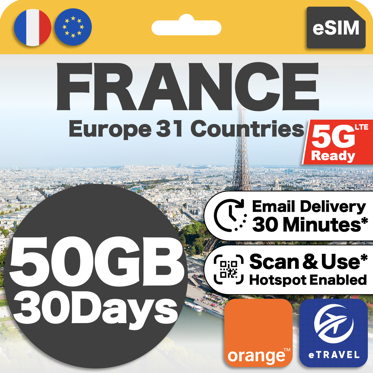 eSIM France & Europe 31 Countries Unlimited Data | eTravel UK Germany Switzerland Italy Denmark etc Harga 43 Ringgit*Penghantaran Percuma