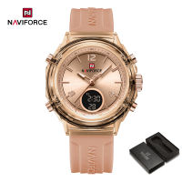 NAVIFORCE Original New Style Women Watch Quartz Pointer Dial LCD Digital Display Chronograph Luminous Waterproof 50m Soft Silicone Strap Outdoor Sports Fashion Unisex Men Women Multifunctional Watch