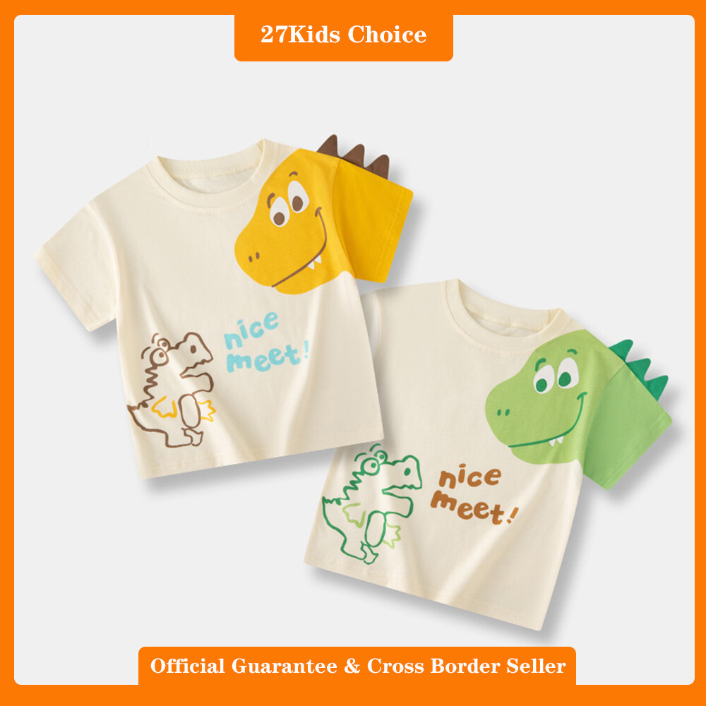 27Kids Choice Summer new children's cartoon dinosaur short sleeved T-shirt Baby boy's clothing tide Loose ราคา 179 บาท*ส่งฟรี