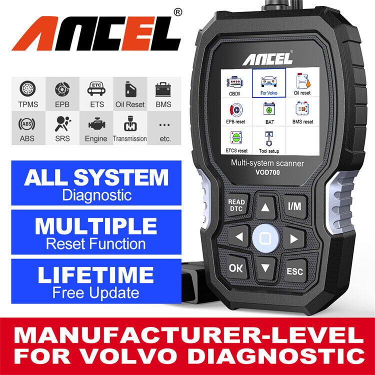 ANCEL VOD700 All System OBD2 Scanner Car Code Reader Full Function Diagnostic Scan Tool ABS Bleeding Injector Oil ETC SRL BMS EPB TPMS DPF Reset Tool For Volvo ราคา 3,400 บาท*ส่งฟรี