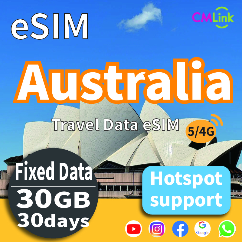 Australia Travel eSIM: Unlimited Data Plans (10GB to 30GB) for 30 Day High-Speed Data for Travel Prepaid 4G/5G LTE (Hotspot+Top-Up,QR Code Sent to Your Email)) ราคา 507 บาท*ส่งฟรี
