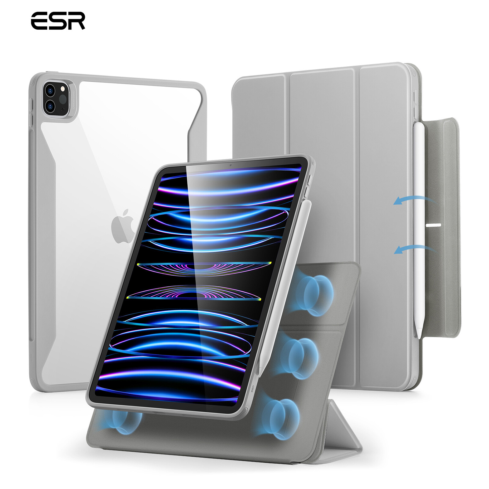 ESR Ốp Lưng Lai Rebound 360 Cho iPad Air 5 2022 iPad Air 4 (2020) iPad Pro 11 (2022/2020/2021) iPad Pro 12.9 (2022/2021) iPad Mini 6 (2021) ốp Nam Châm Có Thể Tháo Rời Thông Minh Và Ốp Bảo Vệ Hoàn Toàn Apple Pencil 2 Mới