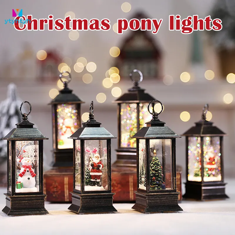 Aprimay LED Christmas Crystal Lights Lantern Rotate Snowman Santa Glitter Lantern Xmas Gift Small Lantern Battery-powered Lamp