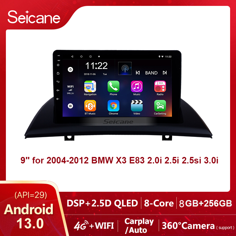 Seicane 2din Android 13.0 Car Multimedia Player GPS 9inch QLED Touchscreen For 2004-2012 BMW X3 E83 2.0i 2.5i 2.5si 3.0i 3.0si 2.0d 3.0d 3.0sd GPS Navigation Bluetooth Car Audio System Support Mirror Link 4G WiFi Carplay Netflix PlayStore ราคา 3,800 บาท*ส่งฟรี