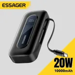 Essager 10000mAh Pin sạc dự phòng với cáp có thể thu vào 22.5W Type-C sạc nhanh Màn hình hiển thị kỹ thuật số di động 8-bảo vệ cho sức khỏe Pin