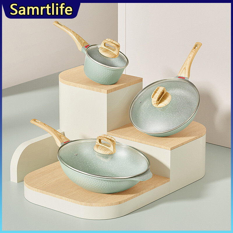 Gambar Smartlife Frying Pan with Lid Non Stick Cooking Wok Pots Maifan Stone Milk pot Suit Induction Cooker Gas Stove Dedicated Nonstick Pot