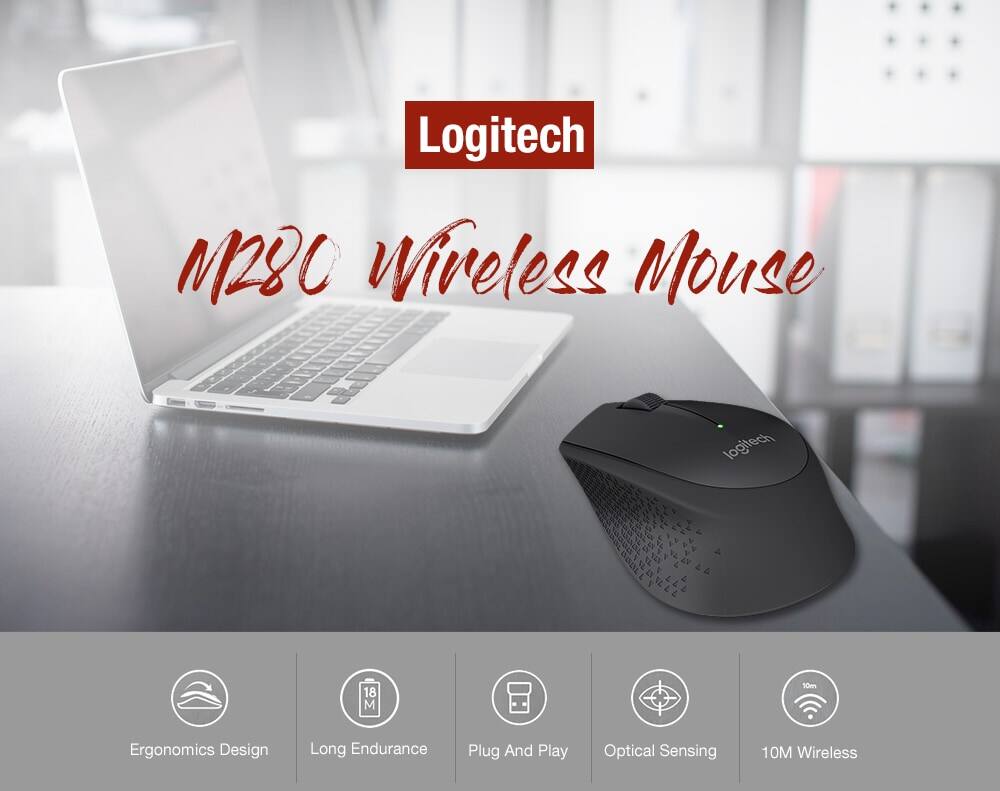 Logitech M280 Wireless Mouse Support Office Test with USB Nano Receiver 1000dpi for Windows Mac OS- Gray