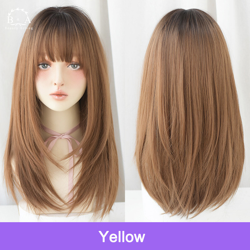 Gambar Synthetic Wigs Long Straight Hair Wig with Bang Female Full Wigs for Women with Bang Full Wigs Synthetic Wigs Women Long Straight Hair Wig