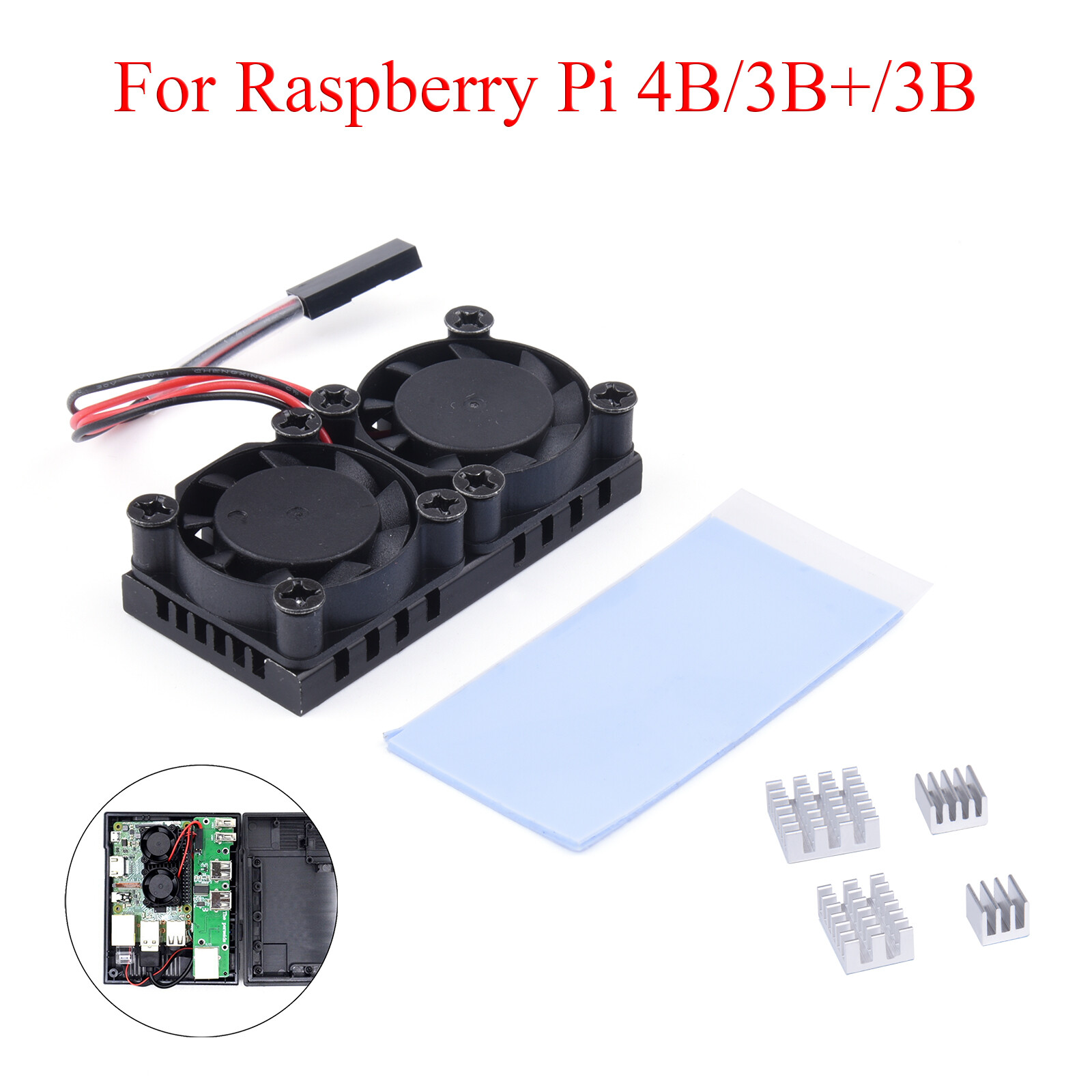 Bộ quạt làm mát kép raspberry pi 4 model b có tản nhiệt quạt làm mát đôi quạt làm mát tùy chọn cho raspberry pi 4b/3b +