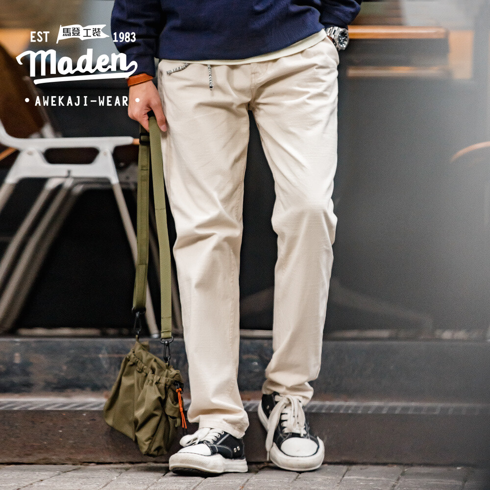  Maden Thương Hiệu Quần áo bảo hộ Phong Cách 2025 Mùa Xuân nam mới Thanh Niên Mỹ cổ điển phong cách Đại Học Tối kẻ sọc Giản Dị Quần Ống ống đứng dáng rộng Màu Be Đa Năng Quý Ông Cậu Bé Quần 