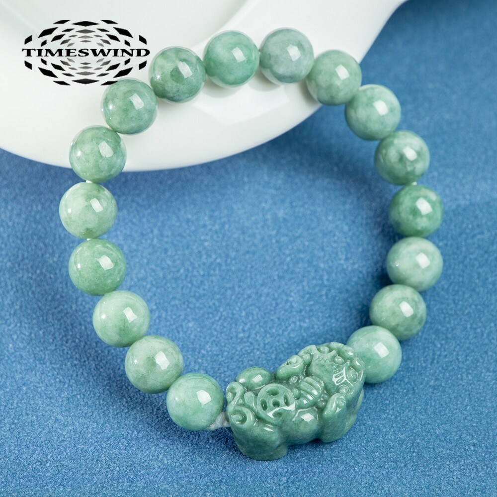 TIMESWIND Natural A-grade Jade Bean Green Beaded Wealth PIXIU Women Bracelet with Certificate ราคา 1,735 บาท*ส่งฟรี