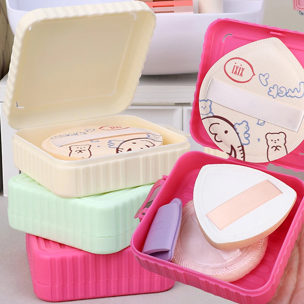 1 Set Cosmetic Sponge Storage Empty Box Makeup Powder Puff Moisture-proof Green Rose Red Puff Dry Case Square Box Makeup Case