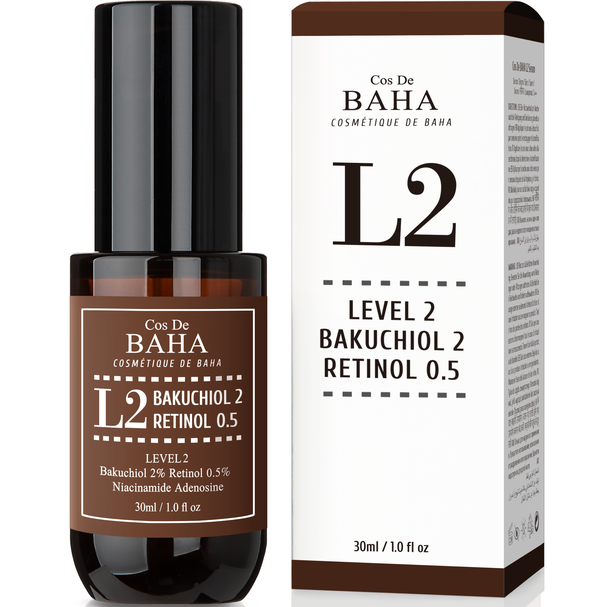 Cos de baha-L2 (huyết thanh 2% bakuchiol với Retinol cho mặt, chống lão hóa, tăng sắc tố và mụn trứng cá) 1 floz (30ml)