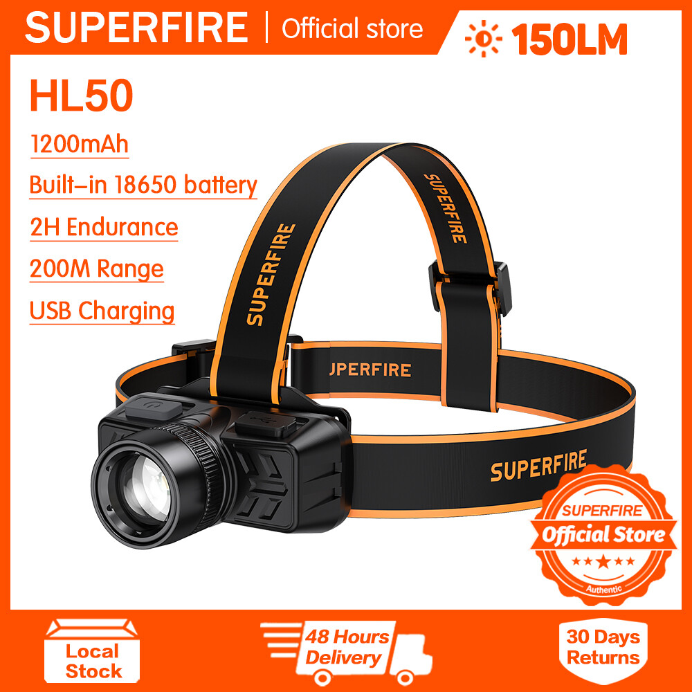 Superfire HL50 ánh sáng mạnh đèn pha có thể sạc lại ABS xách tay Đèn pha LED chống nước siêu sáng nhiều chế độ zoom Đèn Pha Đi Bộ Ngoài Trời câu cá