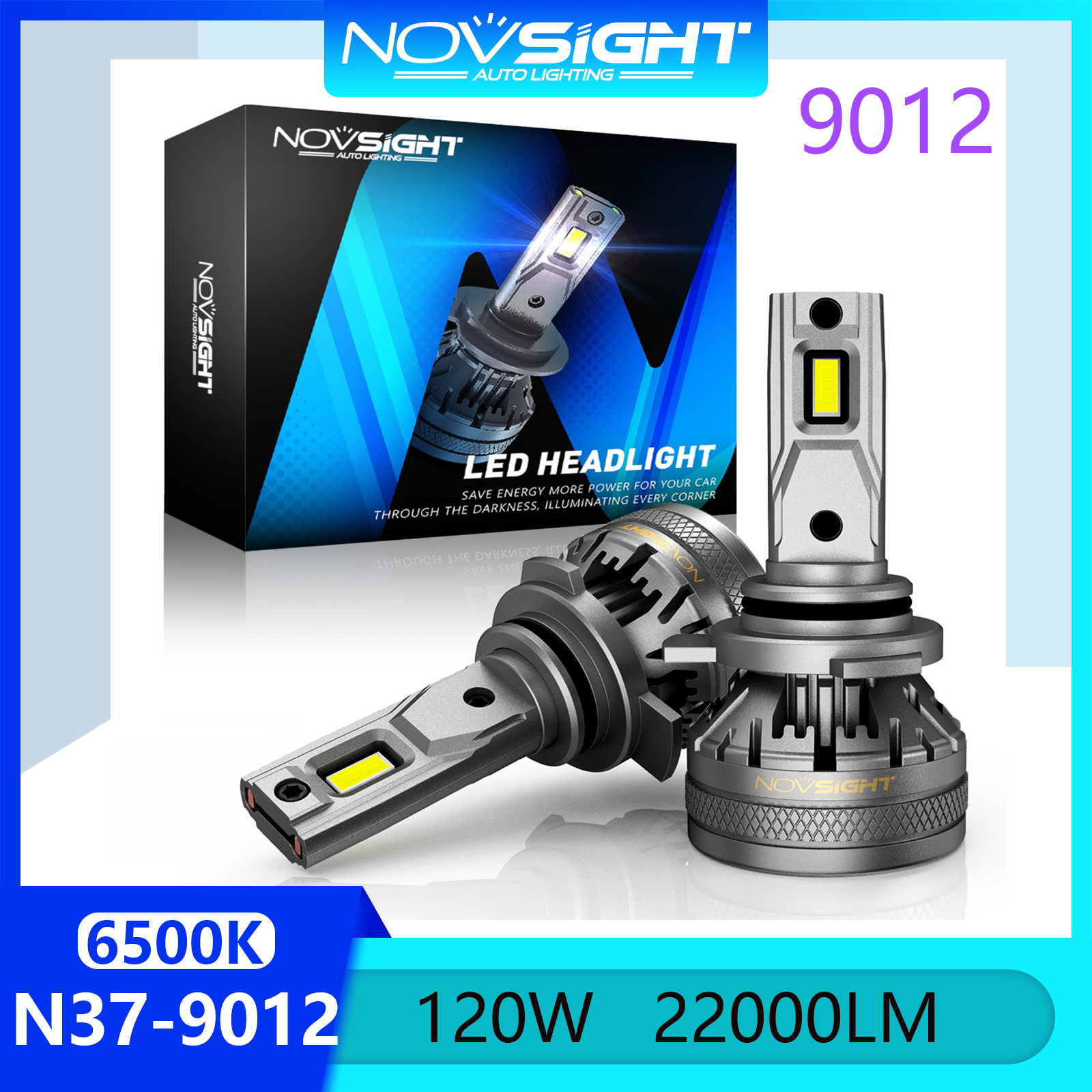 Novsight N37 6500K Đèn pha LED siêu sáng HIR2 9012 Bộ đèn pha Led Đèn pha sương mù Chùm sáng cao / Chùm sáng thấp 120W 22000LM Cắm và chạy Còn hàng 1 cặp 2 cái Bảo hành 2 năm Miễn phí vận chuyển