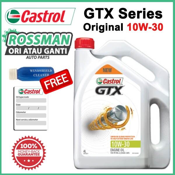 ORIGINAL CASTROL GTX ENGINE OIL 10W-30 4L + Windshield Cleaner + Mileage Sticker