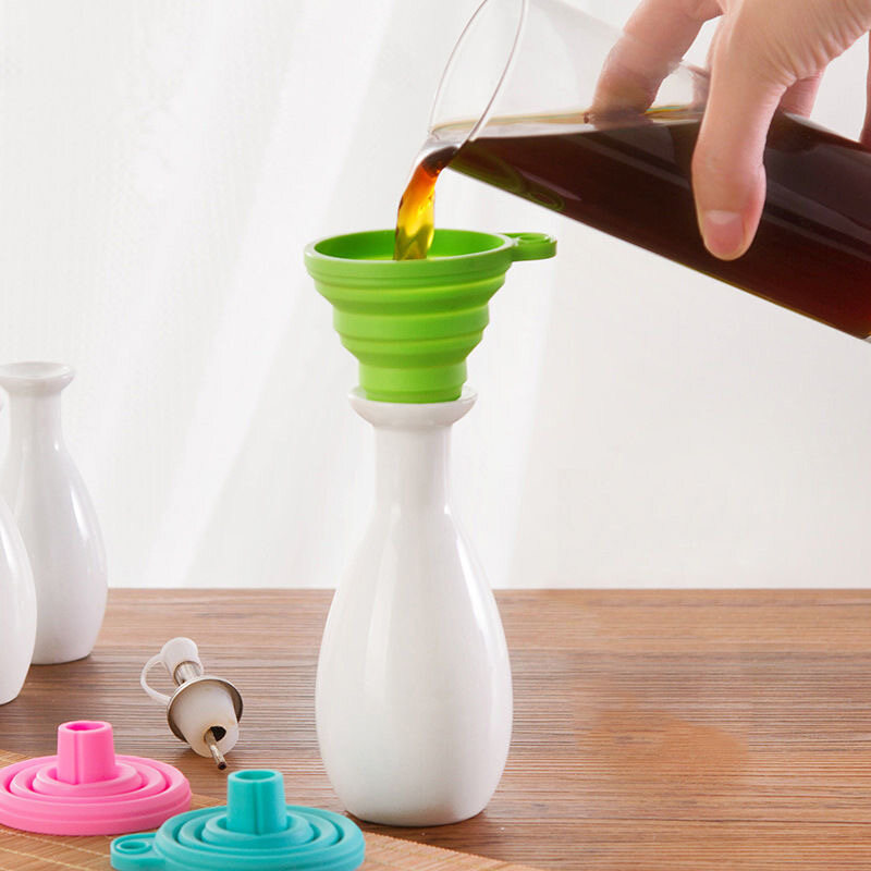 Gambar BPA free Silicone Foldable Funnel Collapsible Funnel for Kitchen Liquid Water Transfer Household Liquid Dispensing Kitchen Tools Kitchen appliance collapsible Mini Funnel Foldable Silicone Funner Small Wide Mouth Anti Spill Portable Kitchen Tools
