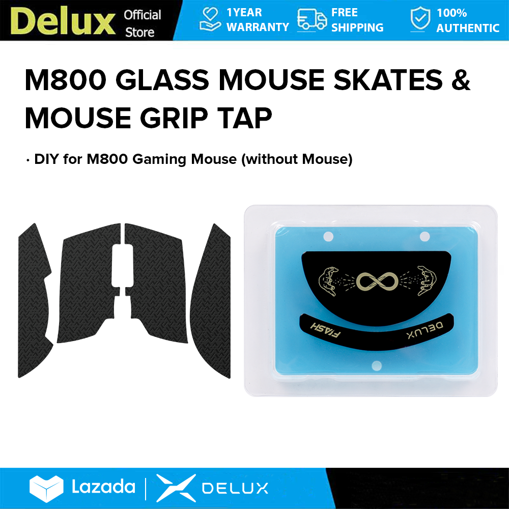Delux M800 Glass Mouse Skates & Mouse Grip Tap DIY for M800 Gaming Mouse (without Mouse)