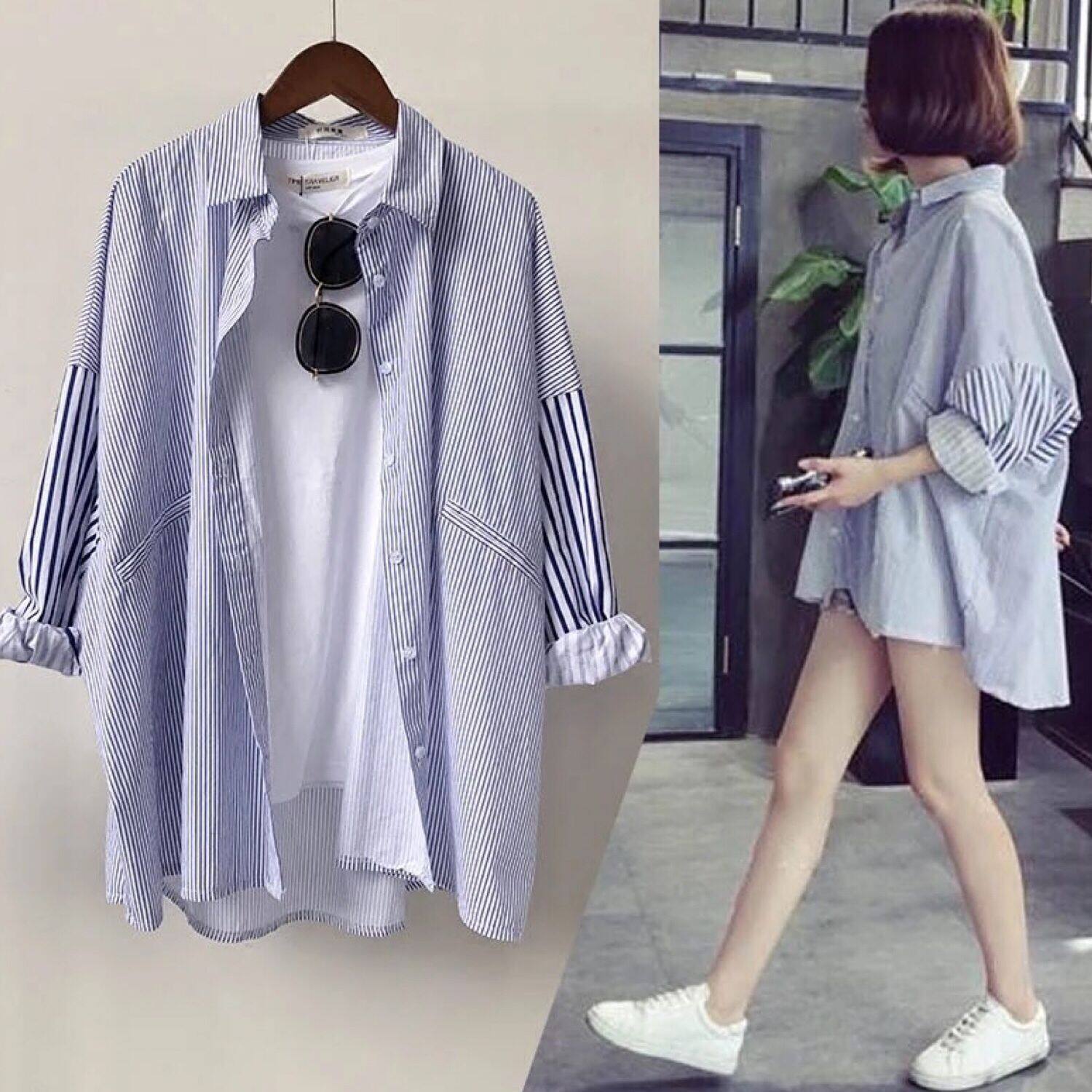 Korean style Oversize Stripe Shirt for women Long Sleeve Casual Loose Blouse Tops Lazada