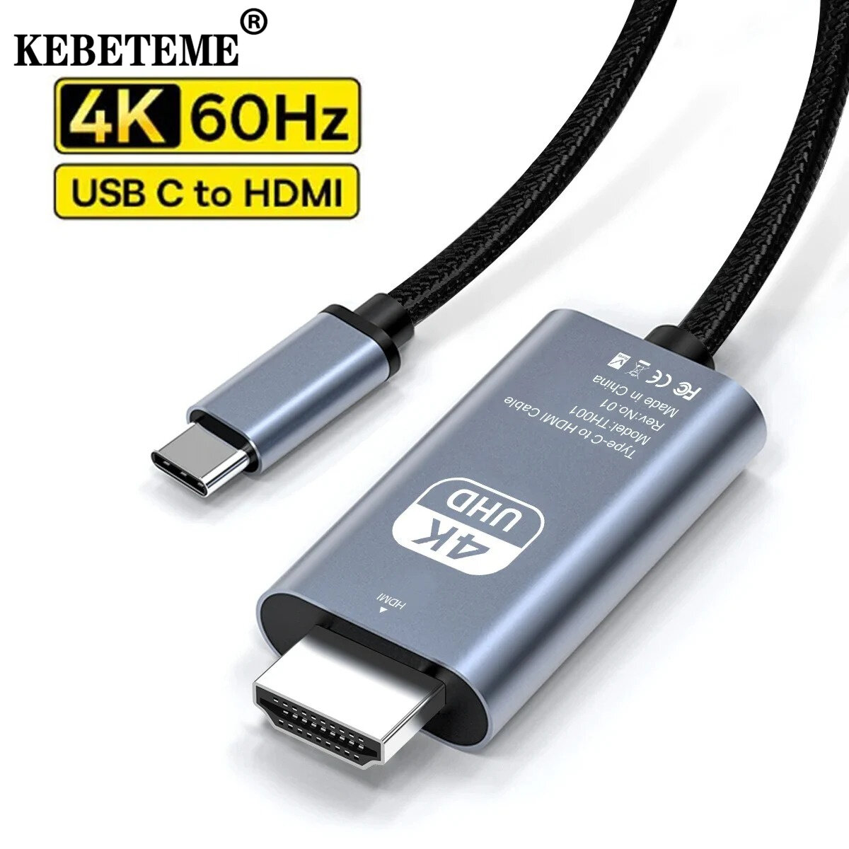 KEBETEME USB C to HDMI Adapter 4K 60Hz Type C Cable HDTV Converter Cable for Phone TV Converter Laptop