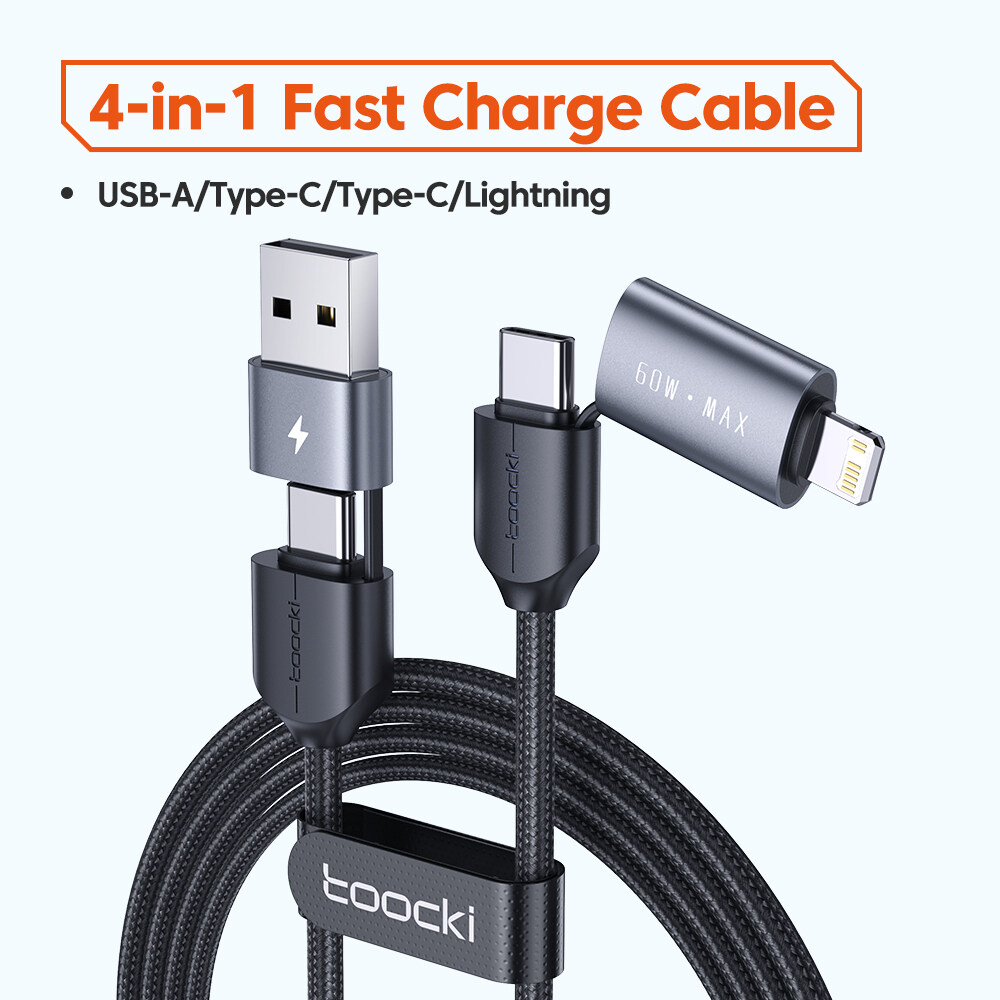 Toocki 4 trong 1 60W nhanh chóng cáp sạc loại USB C sạc PD dữ liệu dây dây đa chức năng cáp sạc Cáp cho Huawei Samsung Xiaomi iPhone 14 13 12 11 iPad