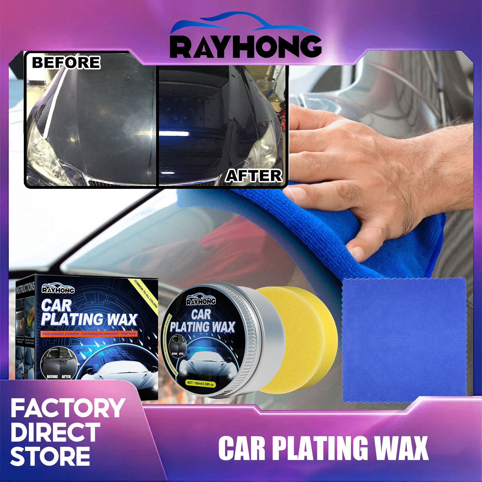 Rayhong sáp đánh bóng xe hơi 100ml bộ mạ pha lê phủ sơn phủ bề mặt công thức lớp sáp bóng cứng chống thấm nước bộ mạ pha lê sáp xe hơi lớp sáp bóng cứng phủ bề mặt sơn công thức lớp phủ chống thấm nước đánh bóng xe hơi