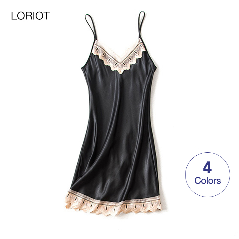 LORIOT Pyjama Cho Nữ Váy Ngủ Ren Satin Váy Ngủ Đồ Ngủ Quần Áo Ngủ Gợi Cảm Thường Ngày Hàn Quốc SA0635