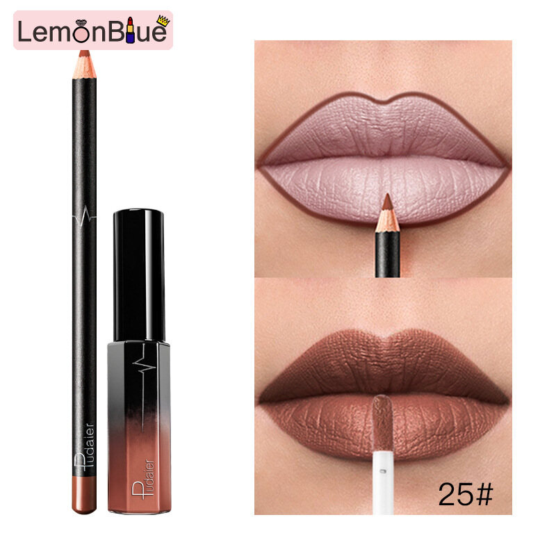 Gambar LemonBlue Lip Liner Pencil   Lip Glaze Set Velvety Matte Lipstick Pen Easy to Create Cosmetics Lip Liner Pencil   Lip Glaze Set Lipstick Pen Easy to Create Perfect Lip Makeup 36 Colors Available Velvety Matte