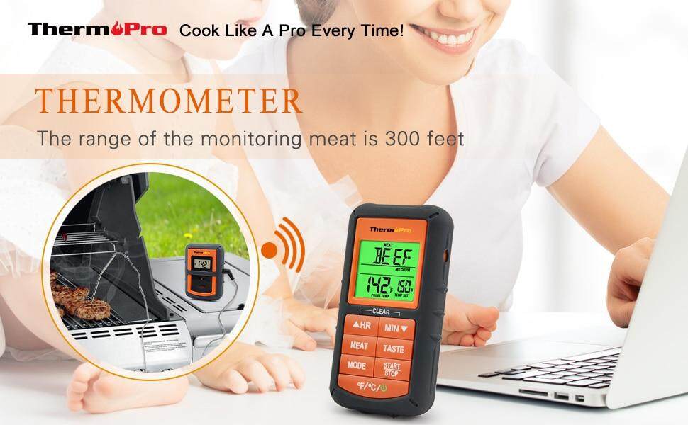 ThermoPro TP07S Wireless Remote Cooking Turkey Food Meat Thermometer for  Grilling Oven Kitchen Smoker BBQ Grill Thermometer with Probe,300 Feet  Range 