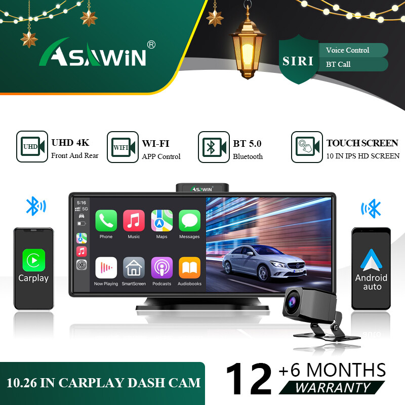 Asawin CP10 Portable Carplay for car 4k dash cam front and rear wifi Wireless Car Stereo - 10.26 Inch IPS Touch Screen Car Radio with Android Auto, Mirror Link, Bluetooth, GPS ราคา 1,728 บาท*ส่งฟรี