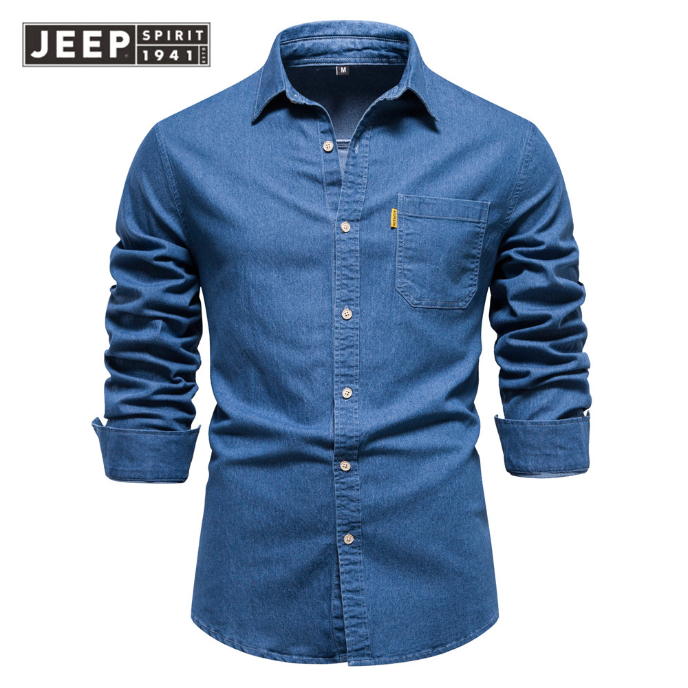 JEEP SPIRIT 1941 ESTD 2023 Autumn Denim Non-iron Shirt Men's Casual Solid Color Men's Long-sleeved Shirt ราคา 643 บาท*ส่งฟรี