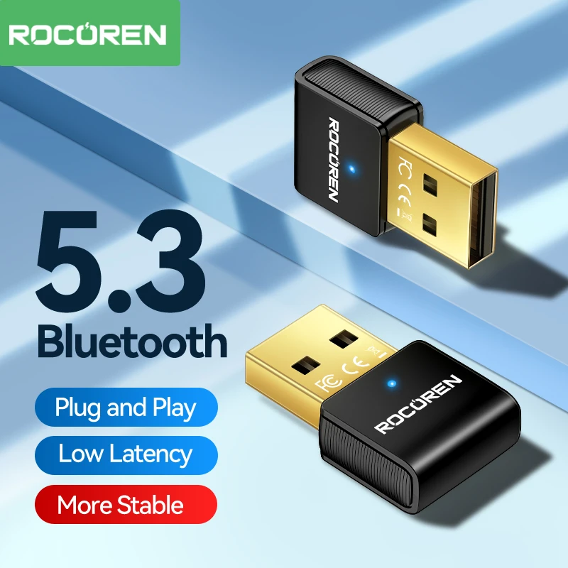 Rocoren Không Dây Mini USB Bluetooth Adapeter 5.3 5.0 Cho PC chuột không dây Bluetooth Dongle Bàn Phím Bộ thu tín hiệu âm thanh Transmitter