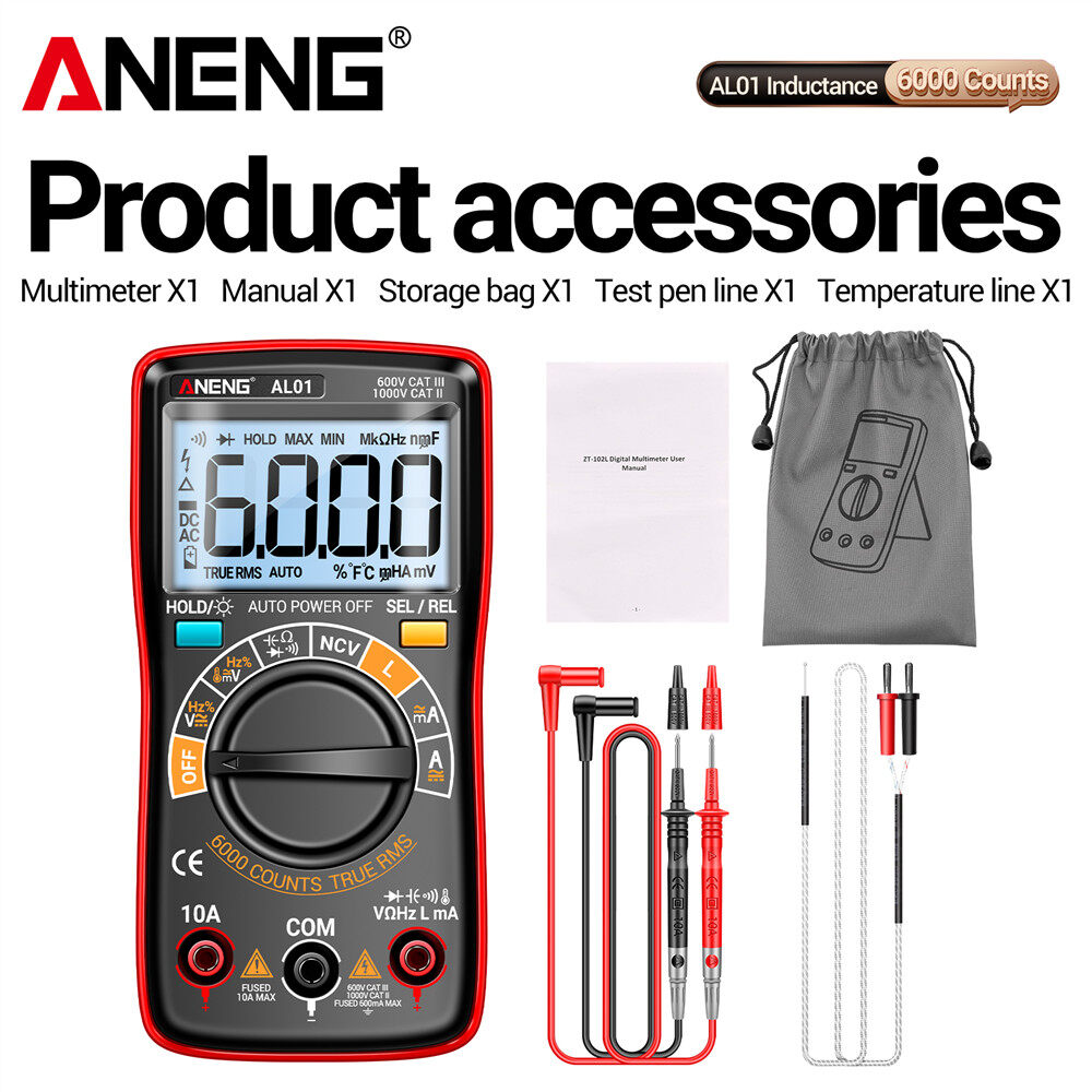 Aneng AL01 đa năng kế kỹ thuật số RMS thật màn hình có đèn nền NCV 6000 đếm thử nghiệm điện trở dòng điện áp AC/DC công cụ Ohm khác