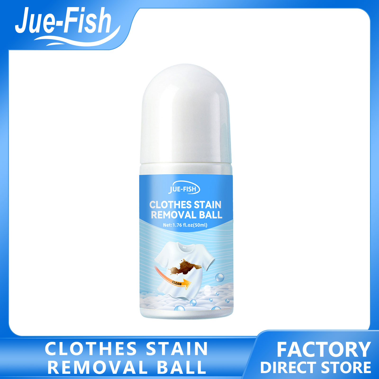 JUE-FISH Clothes Oil Stain Remover Convenient Rolling Ball Easy To Remove Oil Stains Without Washing 50ML 100% effective ราคา 123 บาท*ส่งฟรี