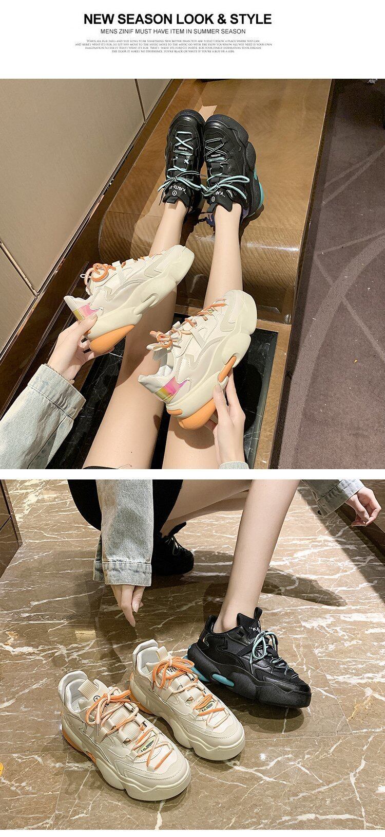 Giày Nữ Thời Trang Hàn Quốc Giày Da PU Đế Dày Nâng Cao Chống Thấm Nước Giày Thể Thao Ngoài Trời