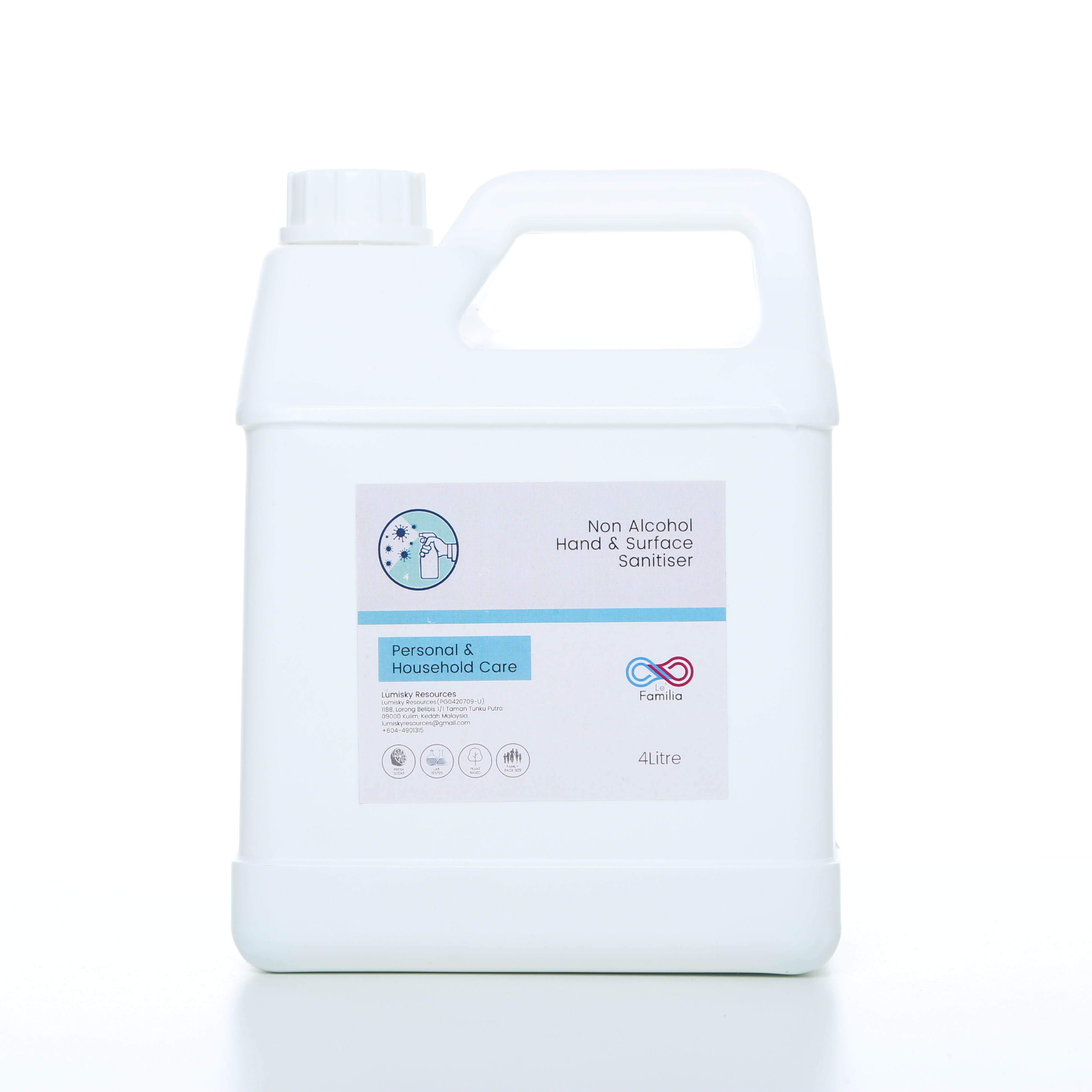 Gambar Le Familia Non Alcohol Hand   Surface Sanitiser (4 Litre)   Active Ingredient  Benzalkonium Chloride