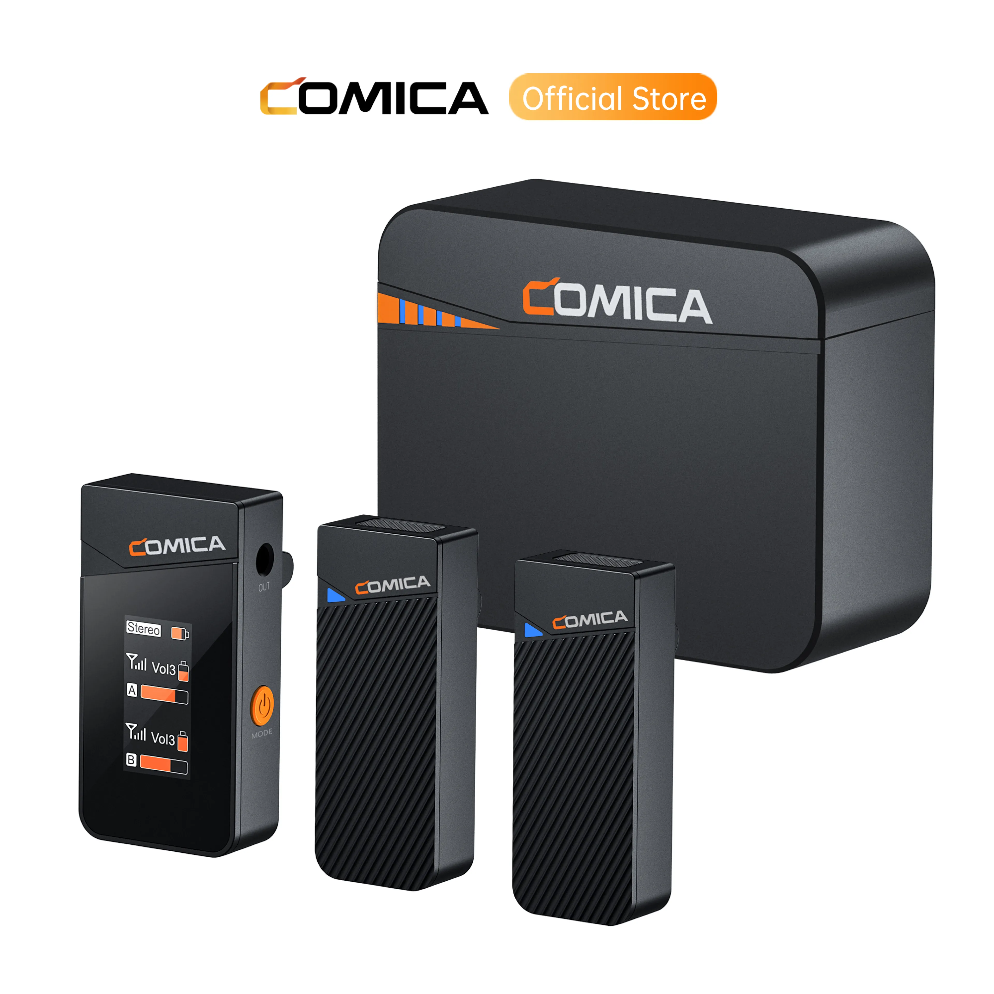 Comica Vimo C Hands-free Wireless Lavalier Microphone with Noise Cancellation, Safety Mode, Dual Wireless Lapel Microphone with Charging Case for iPhone Android Gopro Dji Action Camera and DSLR Cameras Laptop PC for Vlogging Interviewing