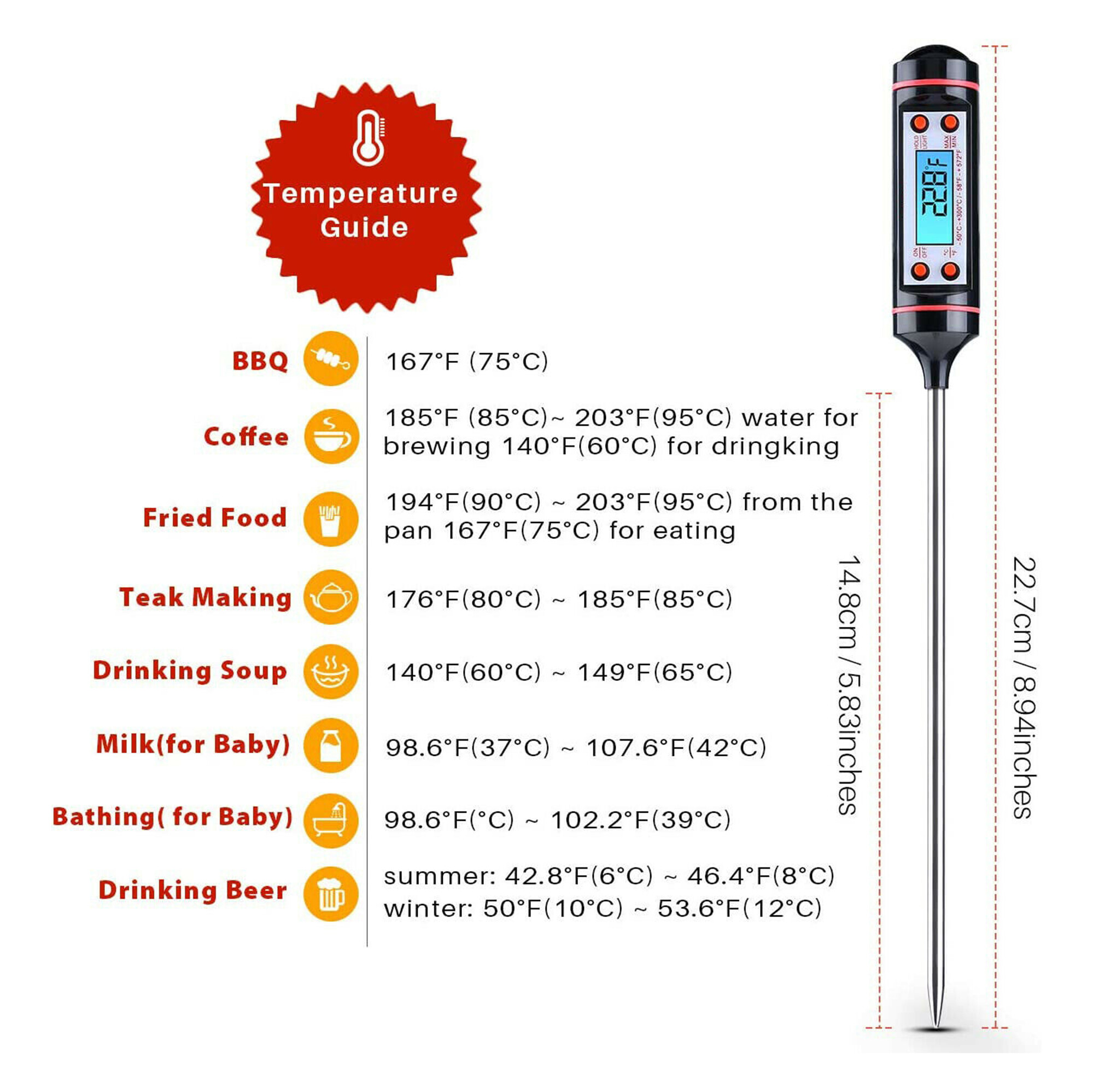 Good Cook Meat Thermometer Cooking Thermometers Digital Food Thermometer  Probe - Instant Read, BBQ Meat Temperature, Kitchen Cooking Dunelm Food  Thermometer Digital