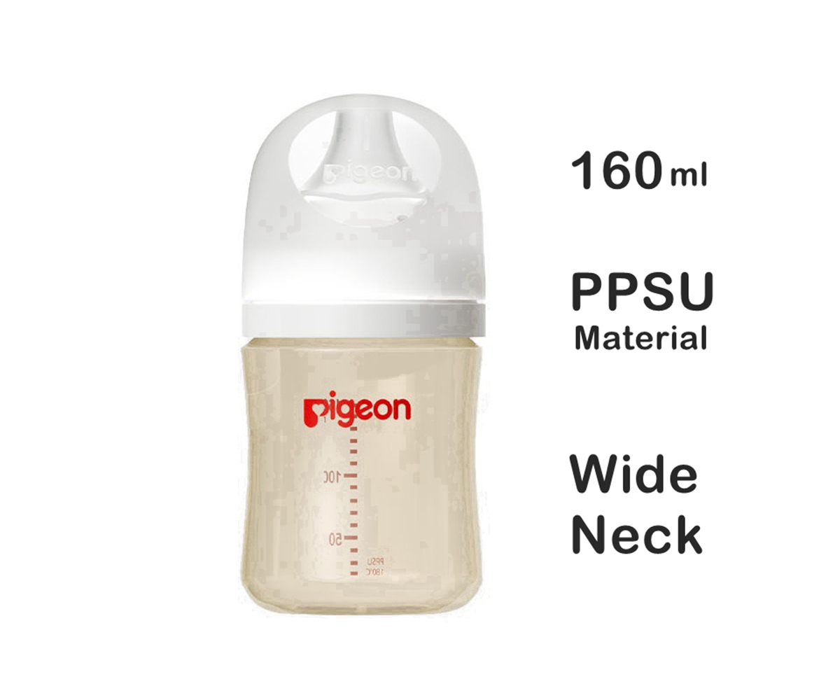 Bình sữa Pigeon cổ rộng chất PPSU cao cấp – Núm ti mềm mô phỏng ti mẹ chống đầy hơi an toàn cho bé sơ sinh – Dung tích 160ml / 240ml / 330ml