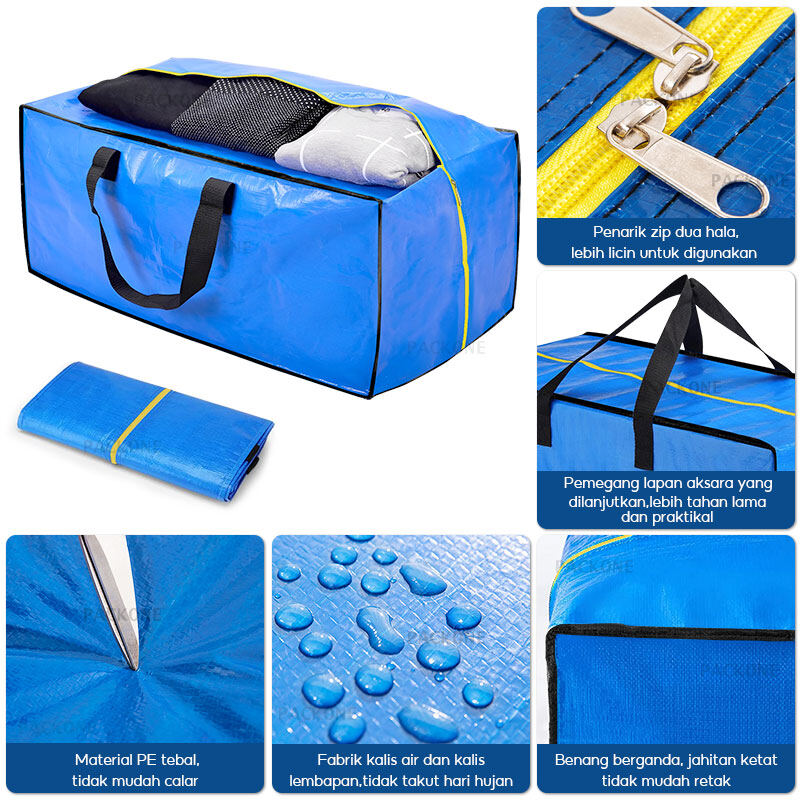 Blue Foldable Storage Bag Heavy Duty Clothes Organizer 86l_voghion.com