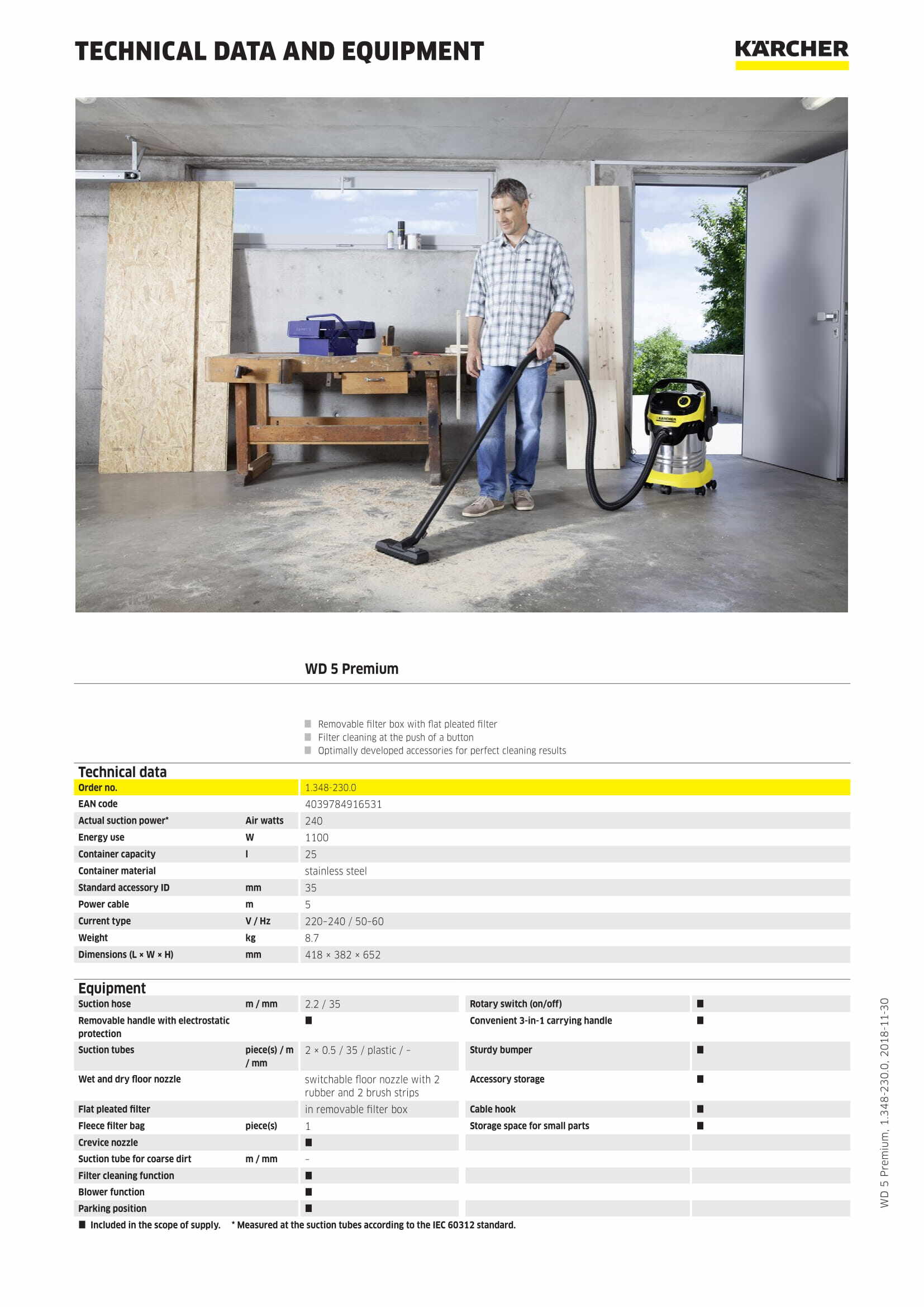 KARCHER WD5 Premium Multipurpose Wet&Dry Vacuum Cleaner 1100W Dinor