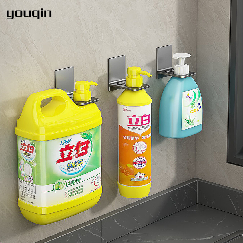Youqin 1 cái giá treo nhà bếp để treo dụng cụ sắp xếp chai sữa rửa mặt giá treo chai bằng nhôm không gian gắn tường giá treo chai dầu gội đầu giá nhả sữa tắm giá đựng xà phòng lỏng giá đỡ phụ kiện phòng tắm tự dính